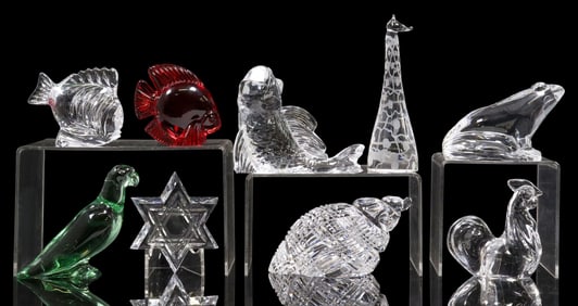 (9) BACCARAT, DAUM, WATERFORD & OTHER GLASS CABINET FIGURES