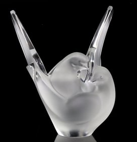 FRENCH LALIQUE 'SYLVIE' DOVE VASE WITH FLOWER FROG