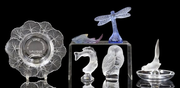 (6) FRENCH LALIQUE & DAUM FROSTED CRYSTAL TABLE ITEMS & FIGURES