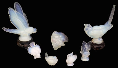 (7) FRENCH SABINO OPALESCENT ART GLASS INSECTS & BIRD FIGURINES