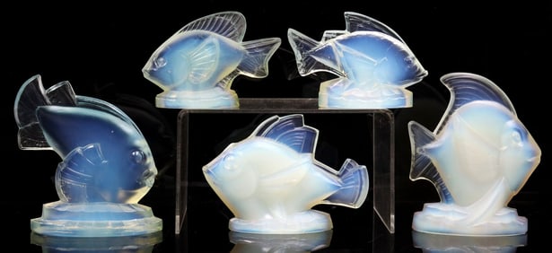 (5) FRENCH SABINO OPALESCENT ART GLASS FISH FIGURES