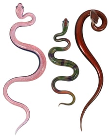 (3) SCOTT BISSON (20TH C.) ART GLASS SNAKE SCULPTURES