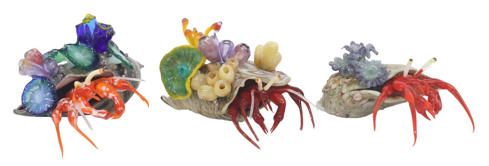 (3) HANDMADE LAMPWORKED GLASS FIGURES OF HERMIT CRABS (1 of 4)