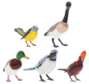 (5) VITTORIO COSTANTINI (B.1944) VENETIAN LAMPWORKED BIRDS