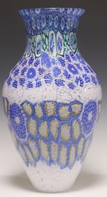 MICHAEL EGAN (20TH C.) CONTEMPORARY STUDIO ART GLASS MURRINE VASE, 16"H