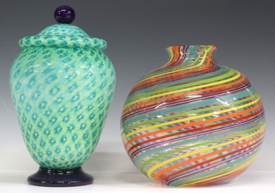 (2) JOHN GIBBONS (20TH C.) CONTEMPORARY STUDIO ART GLASS VASES