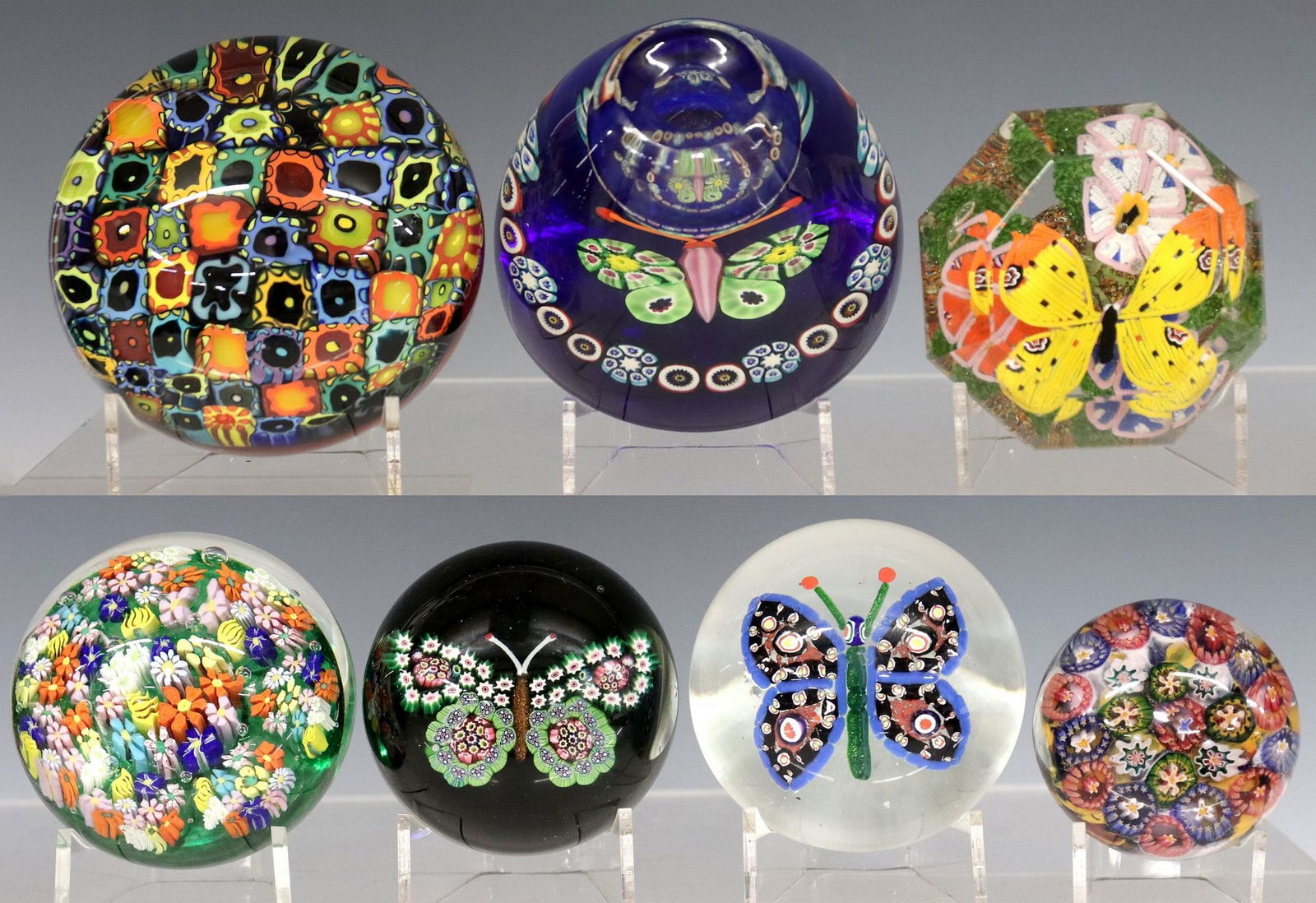 (7) ART GLASS MILLEFIORI & LAMPWORK PAPERWEIGHTS, BUTTERFLY MOTIFS (1 of 4)