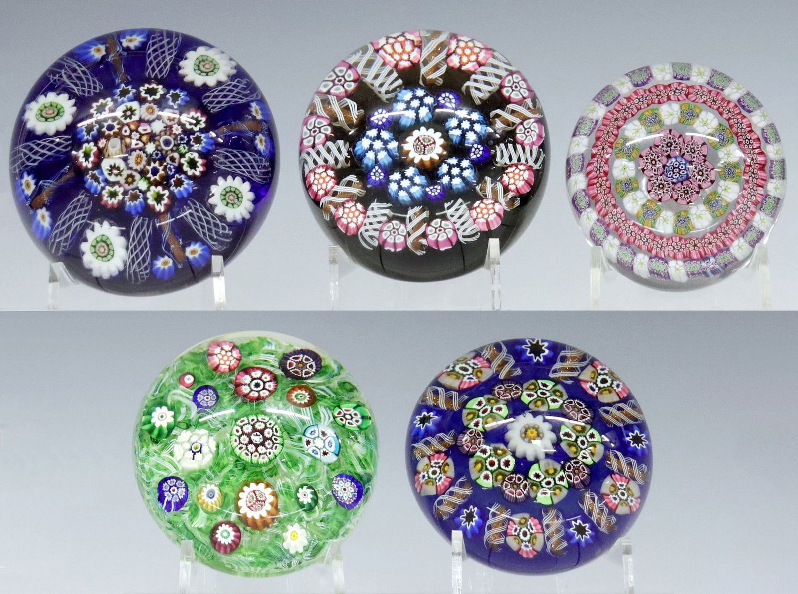 (5) STUDIO ART GLASS MILLEFIORI & FILIGREE TWIST PAPERWEIGHTS (1 of 5)