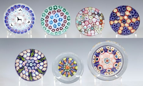 (7) ART GLASS MILLEFIORI PAPERWEIGHTS & TRINKET DISHES