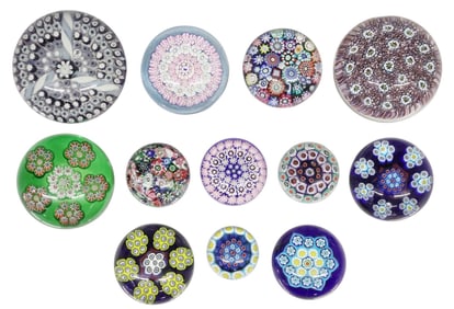 (12) ART GLASS SPACED & CLOSE-PACKED MILLEFIORI PAPERWEIGHTS