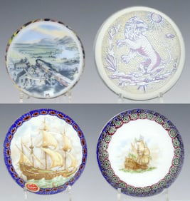 (4) MURANO SULPHIDE ART GLASS PAPERWEIGHTS: LANDSCAPE, MOSAIC, & SHIPS