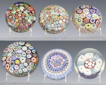 (6) MURANO ART GLASS MILLEFIORI PAPERWEIGHTS