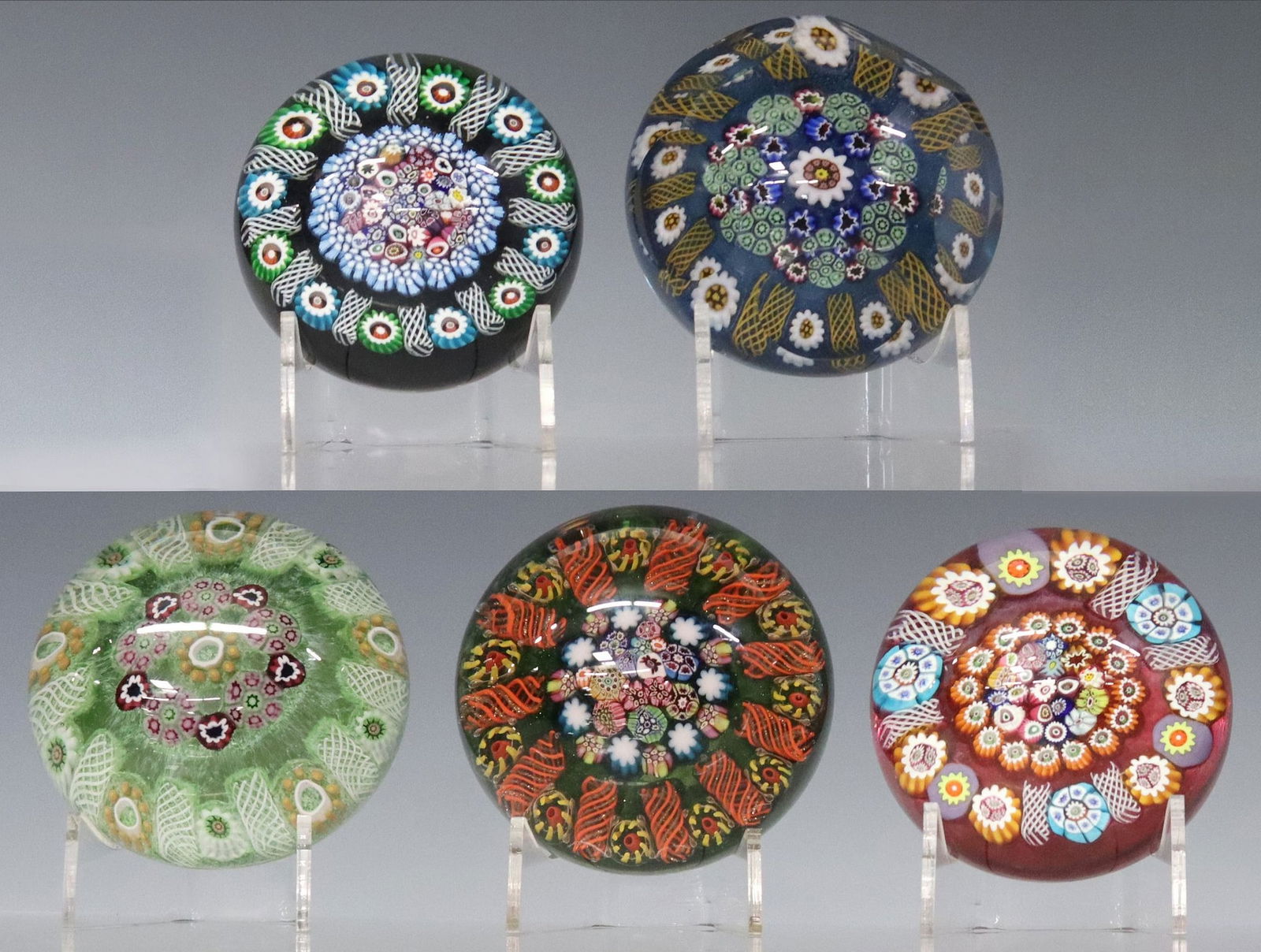 (5) STUDIO ART GLASS CONCENTRIC MILLEFIORI PAPERWEIGHTS (1 of 6)