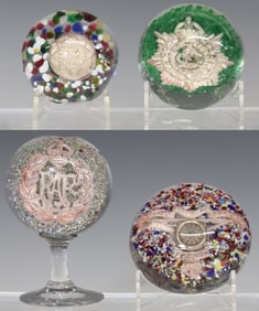 (4) STUDIO ART GLASS BRITISH MILITARY CAP BADGE PAPERWEIGHTS