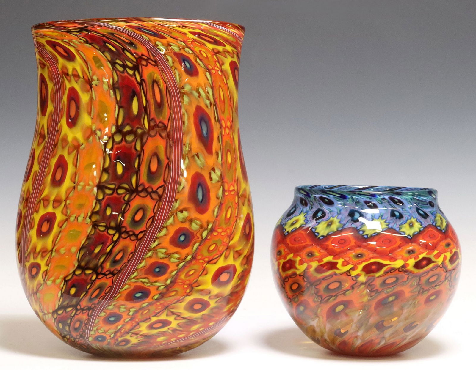 (2) JEREMY POPELKA (B.1960) STUDIO ART GLASS MUCCINI & LATTICINO VASES (1 of 6)