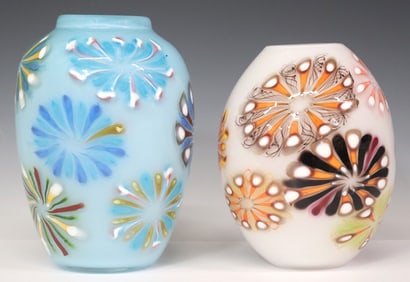 (2) RICHARD MOIEL & KATHY POEPPEL (TX) STUDIO ART GLASS VASES