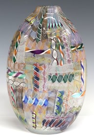 RICHARD MOIEL & KATHY POEPPEL (TX) ART GLASS CANE SAMPLER VASE