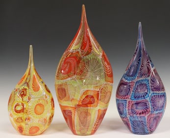 (3) JAMES MOODY (B.1965) MURRINE & FILAGREE ART GLASS SCULPTURES