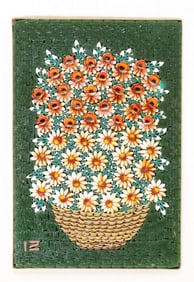 FRAMED ITALIAN GLASS MICROMOSAIC PLAQUE BASKET OF FLOWERS