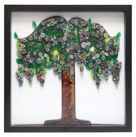 SHADOWBOX FRAMED GLASS MILLEFIORI MURRINA ASSEMBLAGE TREE OF LIFE