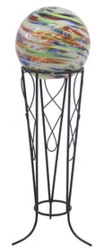 CONTEMPORARY ART GLASS GAZING BALL ON IRON STAND