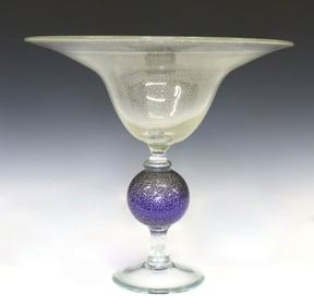 LARGE AVENTURINE GLASS CENTERPIECE COMPOTE