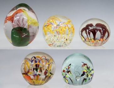 (5) ART GLASS LAMPWORK & CONTROLLED BUBBLE PAPERWEIGHTS