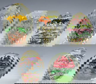 (5) BOHEMIAN ART GLASS FACETED PAPERWEIGHTS WITH LAMPWORK FLOWERS