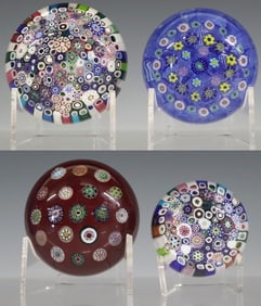 (4) DREW EBELHARE (B.1950) GLASS MILLEFIORI PAPERWEIGHTS