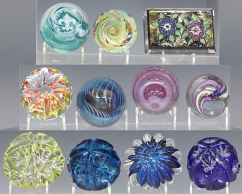 (11) ART GLASS PAPERWEIGHTS, D. MACNAUGHT, R. EICKHOLT, MAYTUM & OTHERS