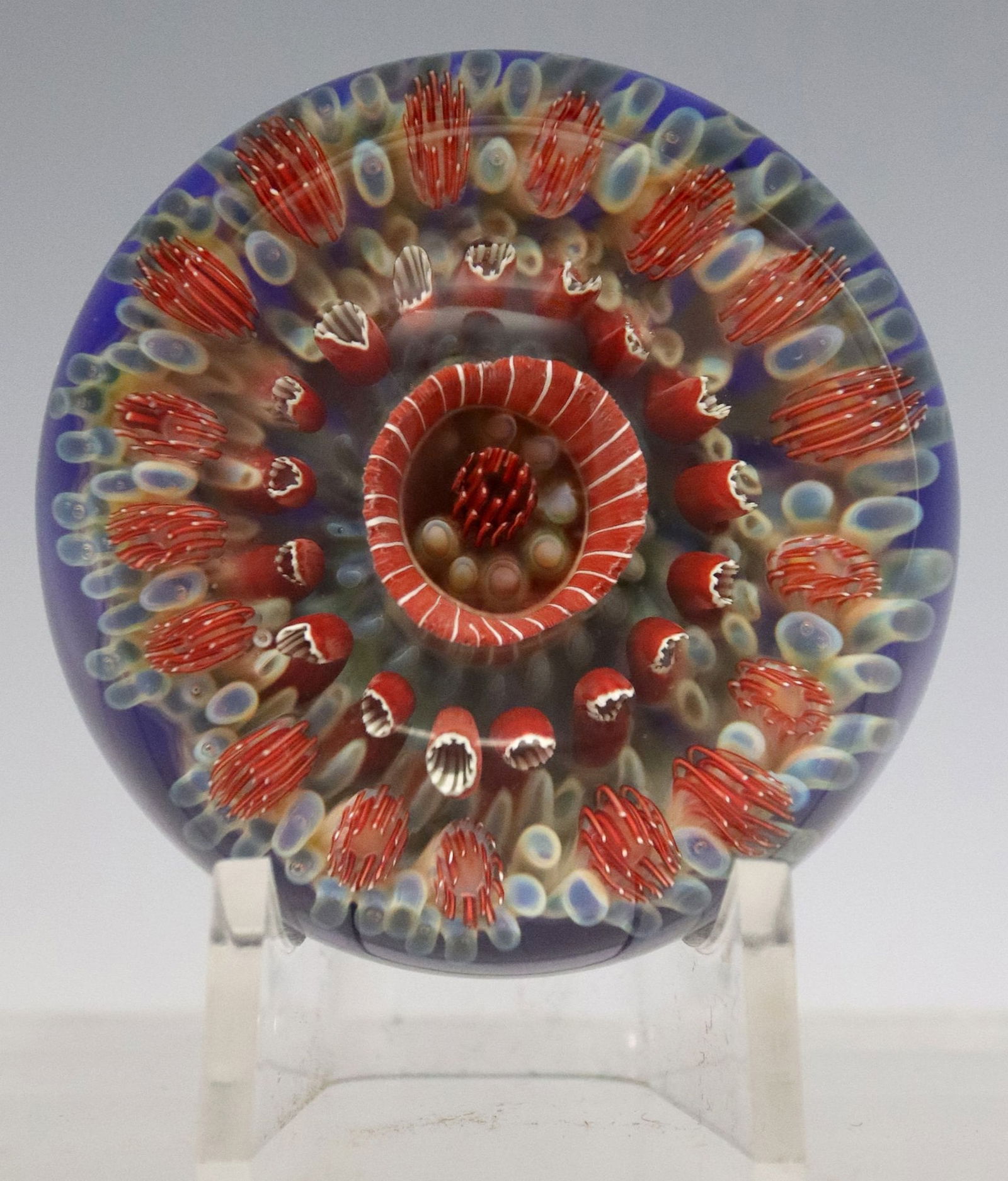 TREY CORNETTE (B.1975) STUDIO ART GLASS MILLEFIORI SEA CORAL PAPERWEIGHT (1 of 4)