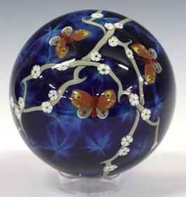 JOSEPH MOREL FOR ZELLIQUE LARGE ART GLASS BUTTERFLY PAPERWEIGHT