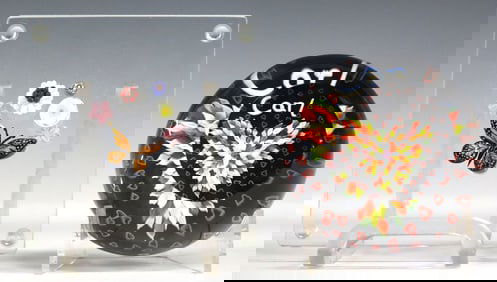 (2) RICHARD LOESEL (B.1963) PAPERWEIGHT & GLASS PLAQUE WITH BUTTERFLY