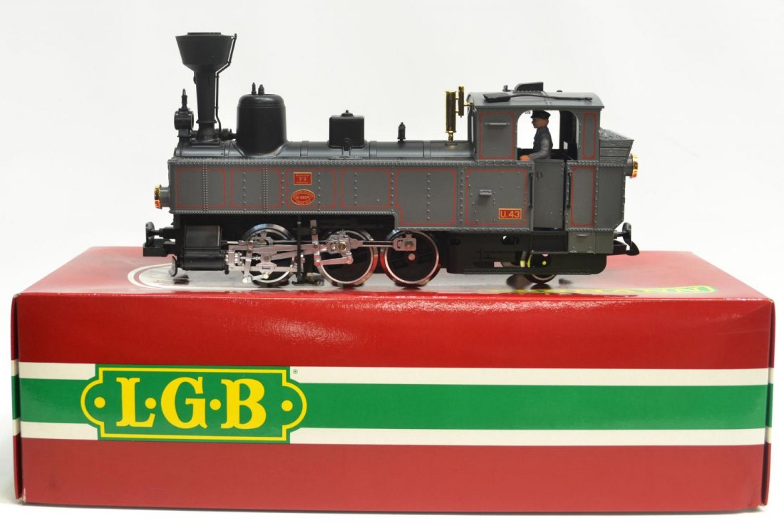 LGB MODEL TRAIN STEAM LOCOMOTIVE #2070D: LGB model train Steam Locomotive #2070 D, in styrofoam box and original outer box, papers, trainman figure, box: 5.5"h, 18.5"l, 8.5"w, 6.75lbs Start Price: $50.00