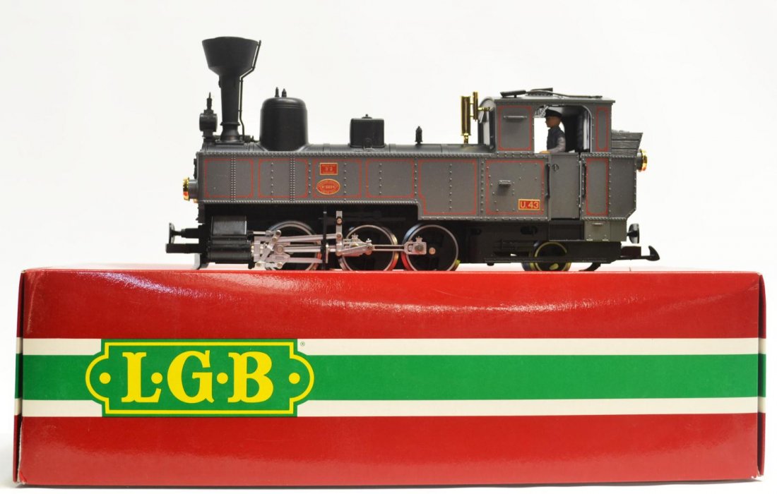 LGB MODEL TRAIN STEAM LOCOMOTIVE #2070D: LGB model train Steam Locomotive #2071 D, in styrofoam box and original outer box, papers, trainman figure, box: 5.5"h, 18.5"l, 8.5"w, 6.75lbs Start Price: $50.00