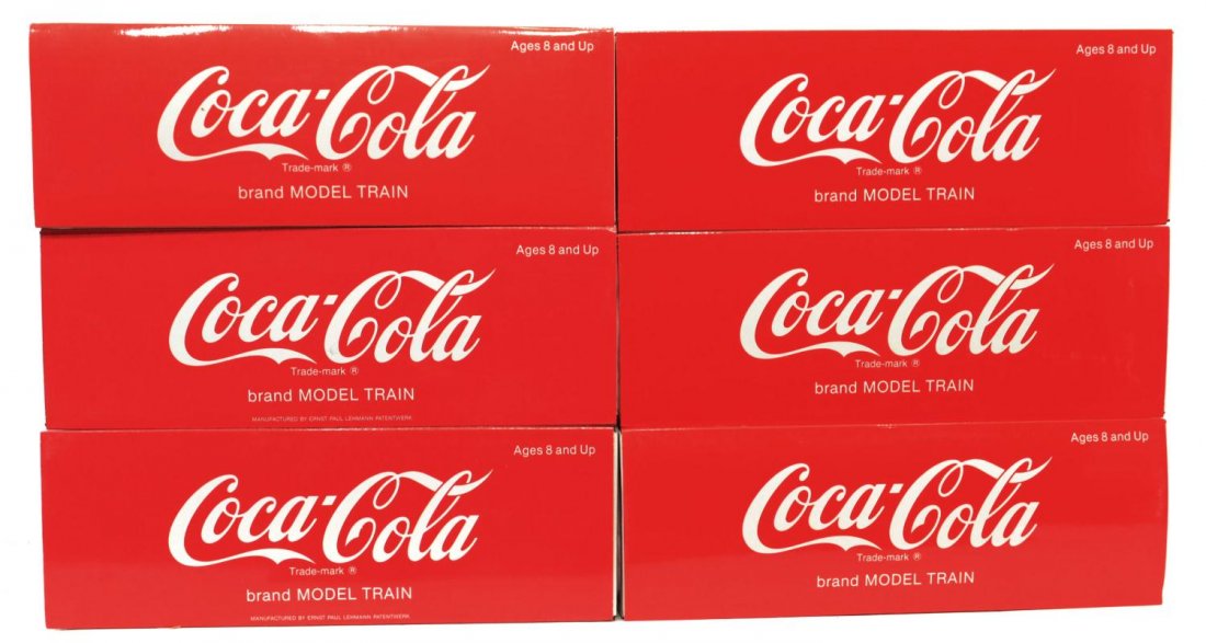 (6) LGB COCA-COLA, SPRITE, MODEL TRAIN CARS, BOX: (lot of 6) Coca Cola model train cars by LGB in original boxes: (2) 4090, Sprite Edition; (2) 4291; (1) 42911; (1) 42912, largest box: 7"h, 20.5"w, 5.25"d, total: 20.5lbs Start Price: $50.00