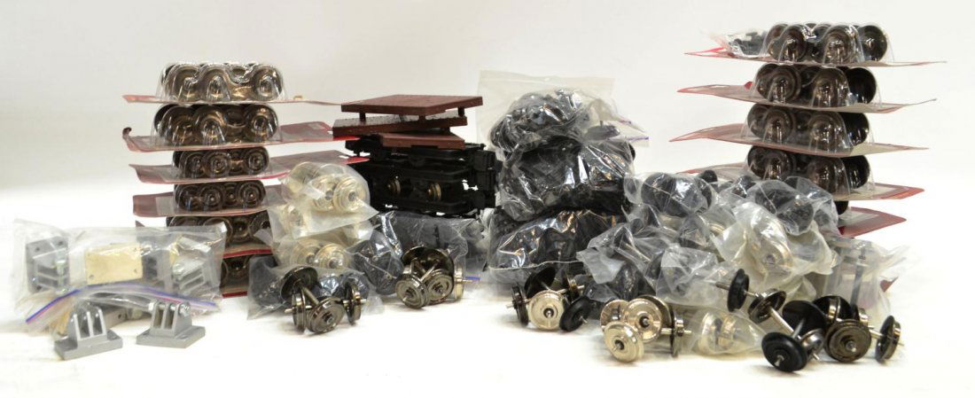 HUGE COLLECTION OF MODEL TRAIN WHEELS: (lot) Huge group of model train wheels, including: Big Bachmann, Hartland Locomotive Works, Hartford Products, etc., some in original packaging, 22.75lbs total Start Price: $40.00