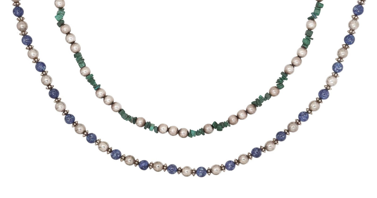 (2) ESTATE SILVER & HARDSTONE BEADED NECKLACES (1 of 3)