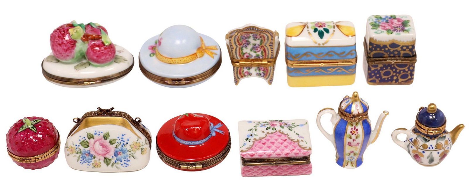 (11) FRENCH LIMOGES GILT-METAL MOUNTED PORCELAIN TRINKET BOXES (1 of 15)