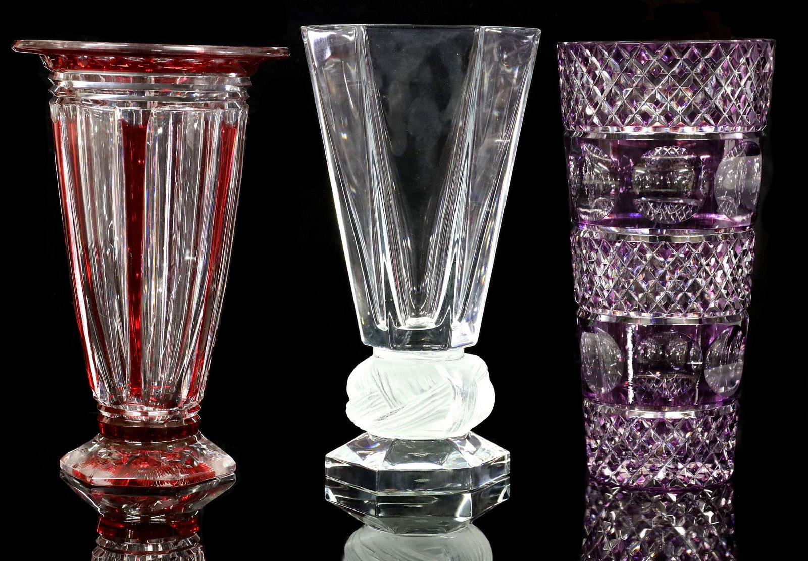 (3) CRISTAL DE SEVRES & COLORED CUT TO CLEAR GLASS VASES (1 of 4)