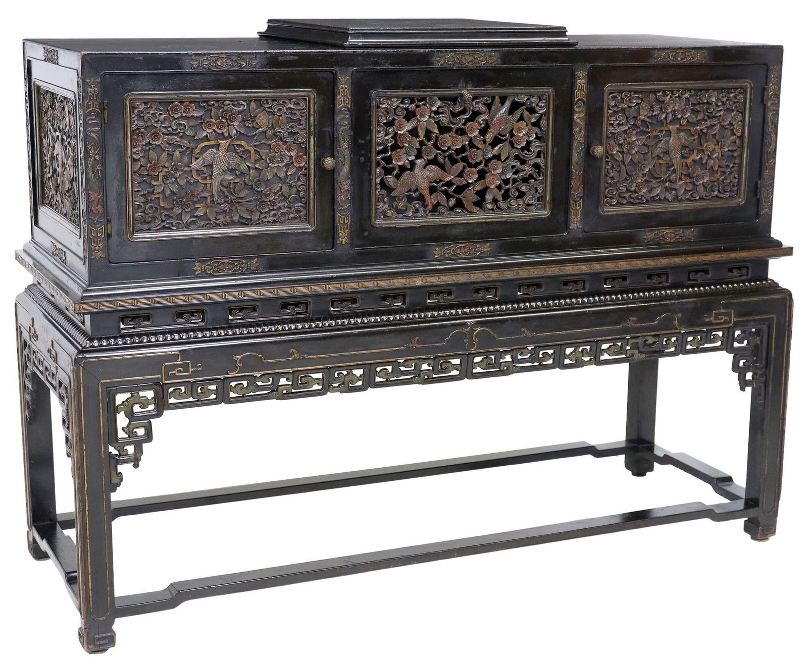 CHINESE CARVED & PAINT-DECORATED LACQUERED CABINET (1 of 6)