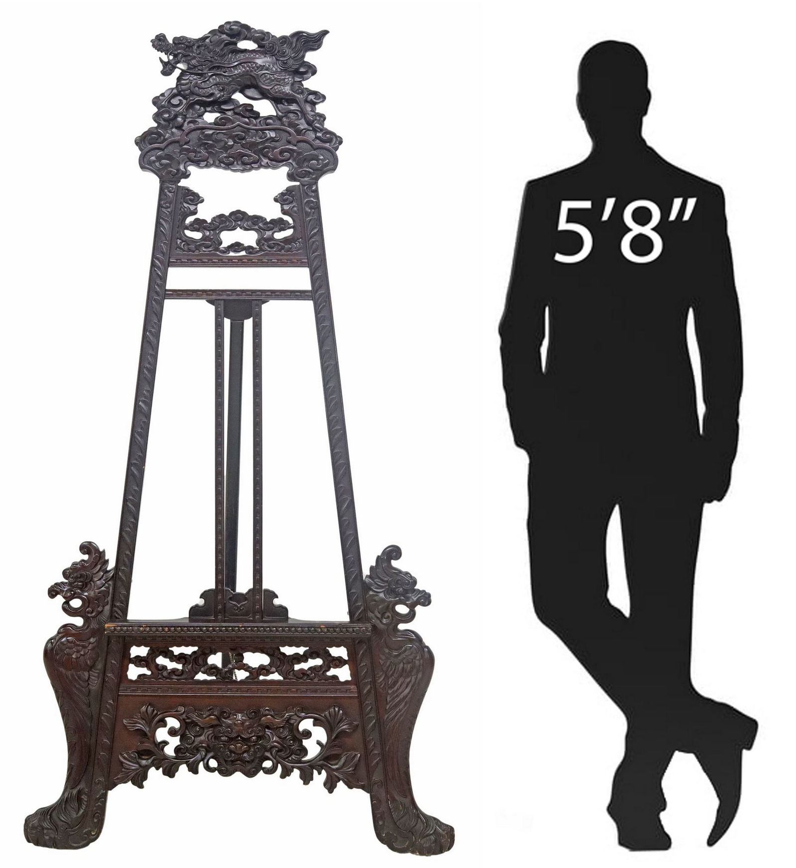 CHINESE CARVED HARDWOOD DRAGON SCROLLWORK STANDING DISPLAY EASEL (1 of 5)