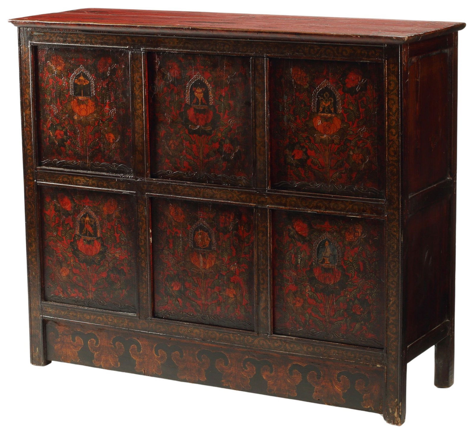 TIBETAN POLYCHROME-DECORATED CABINET WITH AUSPICIOUS SYMBOLS (1 of 3)