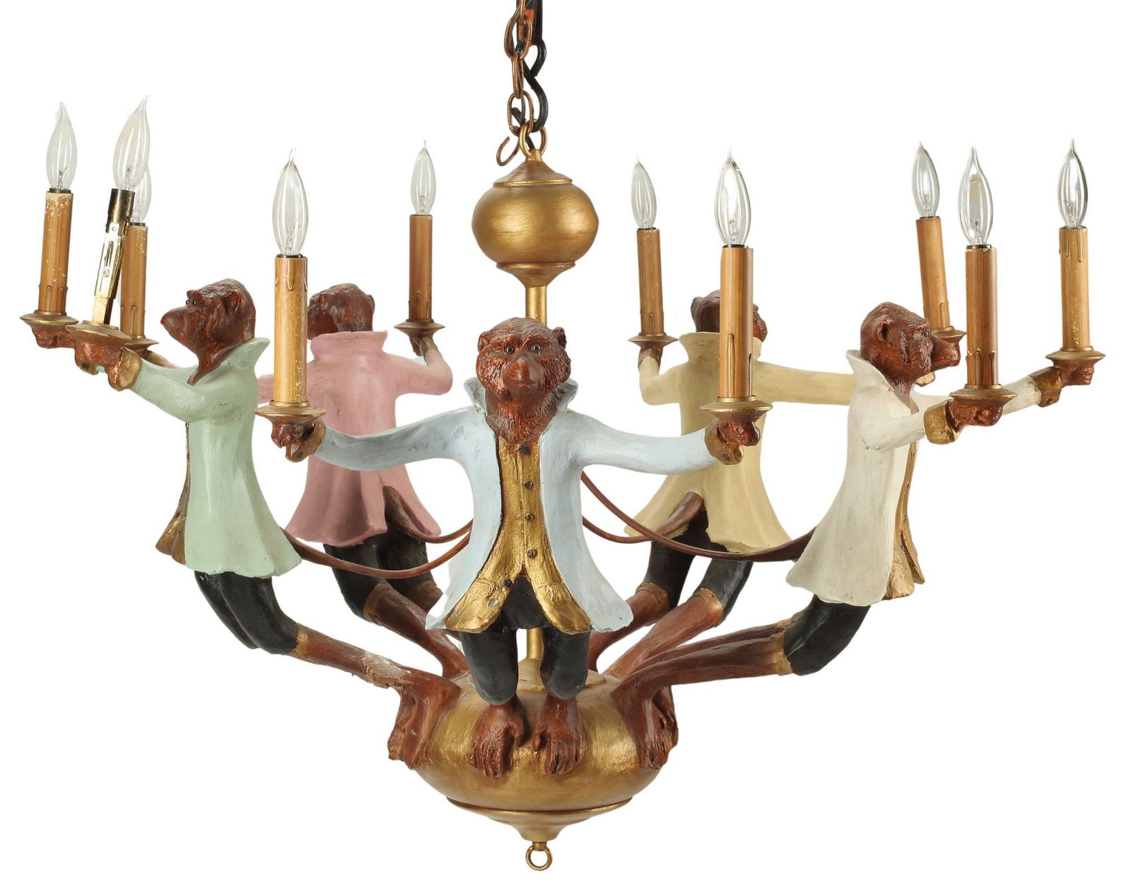 BILL HUEBBE (1929-2013) WHIMSICAL MONKEY TEN-LIGHT CHANDELIER (1 of 6)