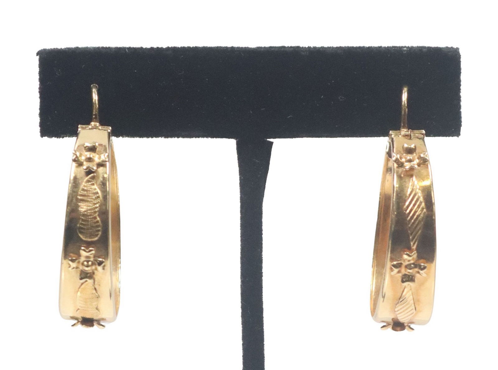 (PAIR) ESTATE ITALIAN CORLETTO 18KT GOLD ETRUSCAN STYLE HOOP EARRINGS (1 of 6)