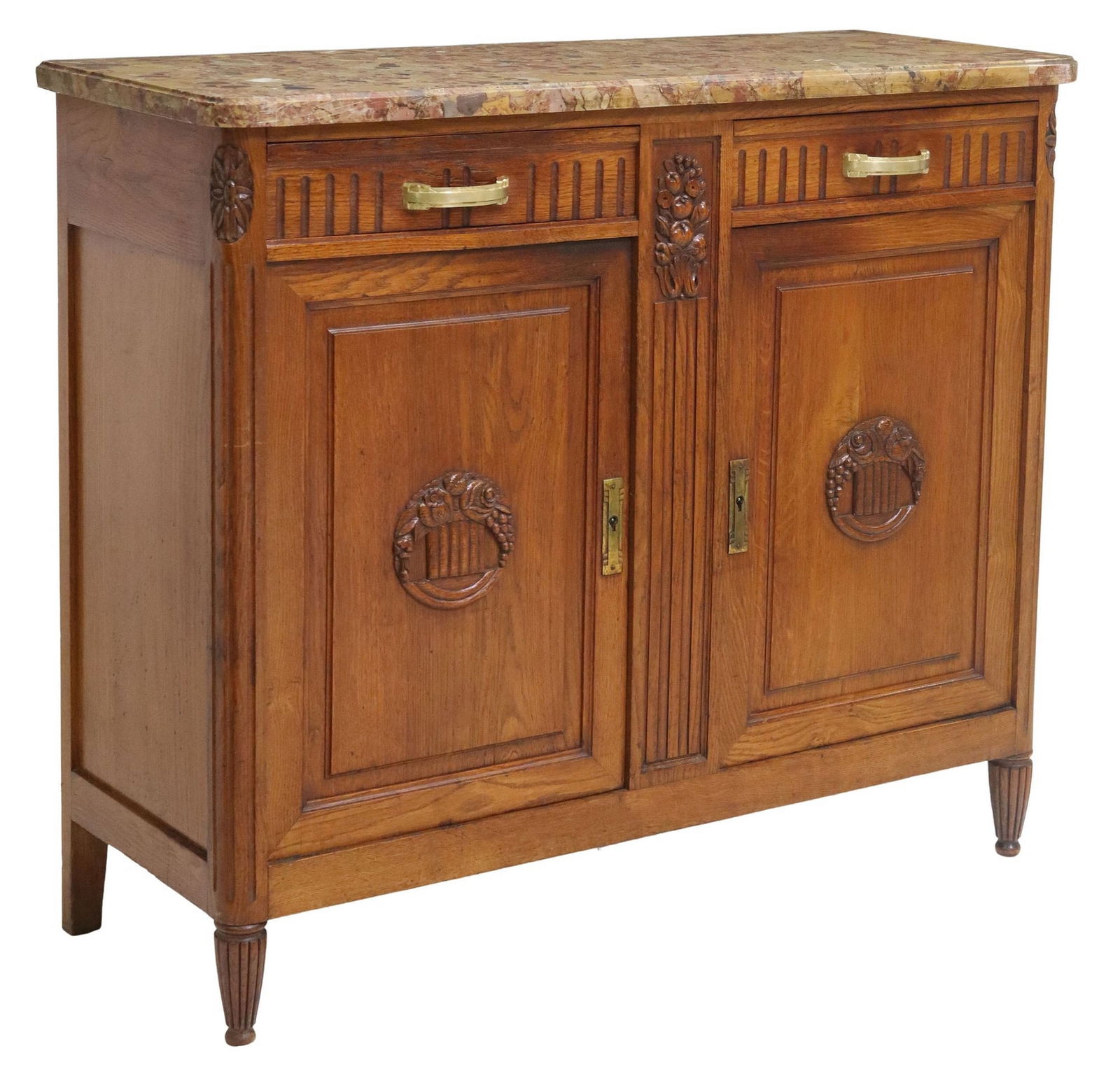 FRENCH ART DECO MARBLE-TOP OAK SERVER (1 of 6)