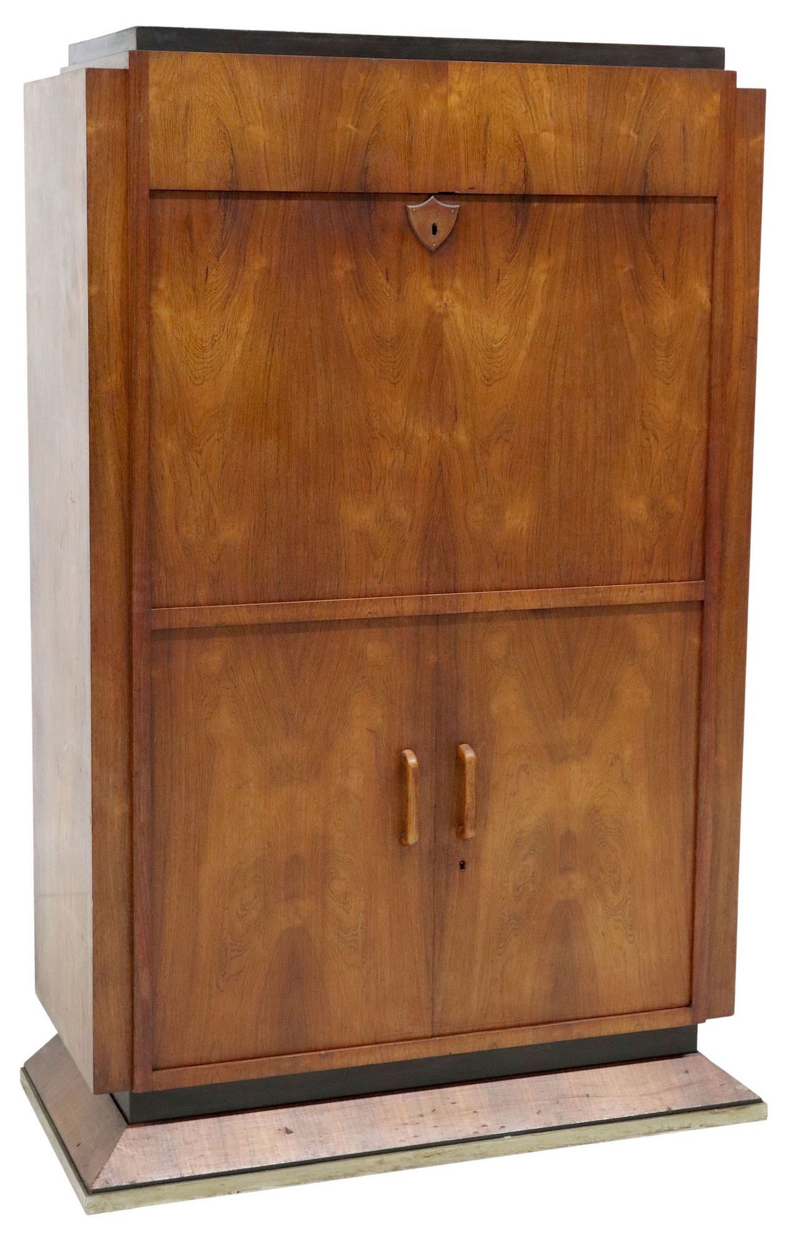 FRENCH HAENTGES FRERES ART DECO WALNUT FALL-FRONT BAR CABINET (1 of 7)