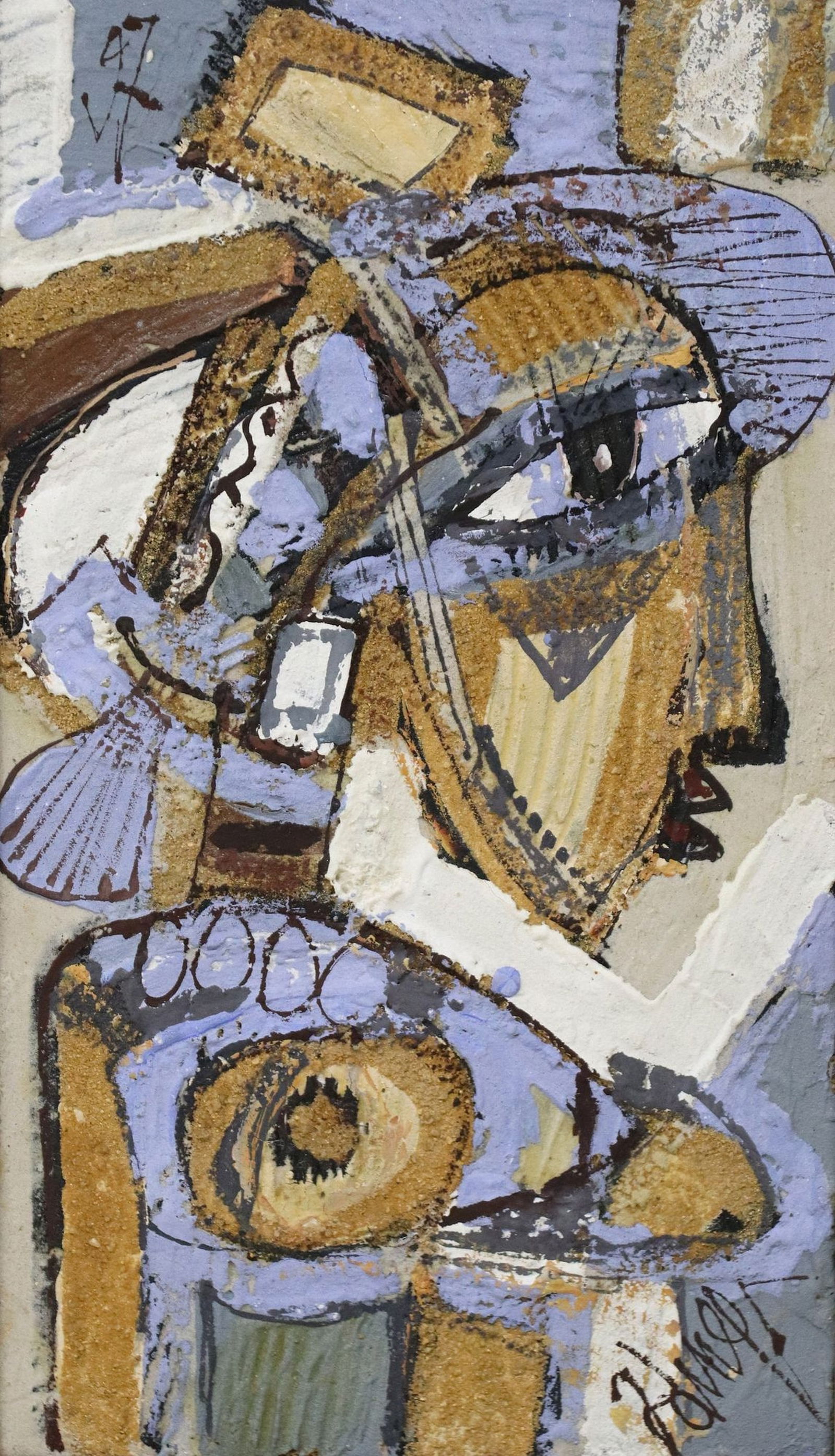 GEORGES EBRIN ADINGRA (1933-2005) CONTEMPORARY MIXED MEDIA PAINTING (1 of 4)