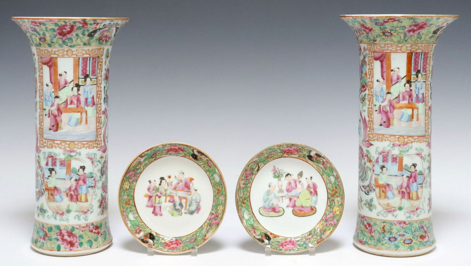 (4) CANTON EXPORT ROSE MEDALLION PORCELAIN VASES & CONDIMENT BOWLS (1 of 6)