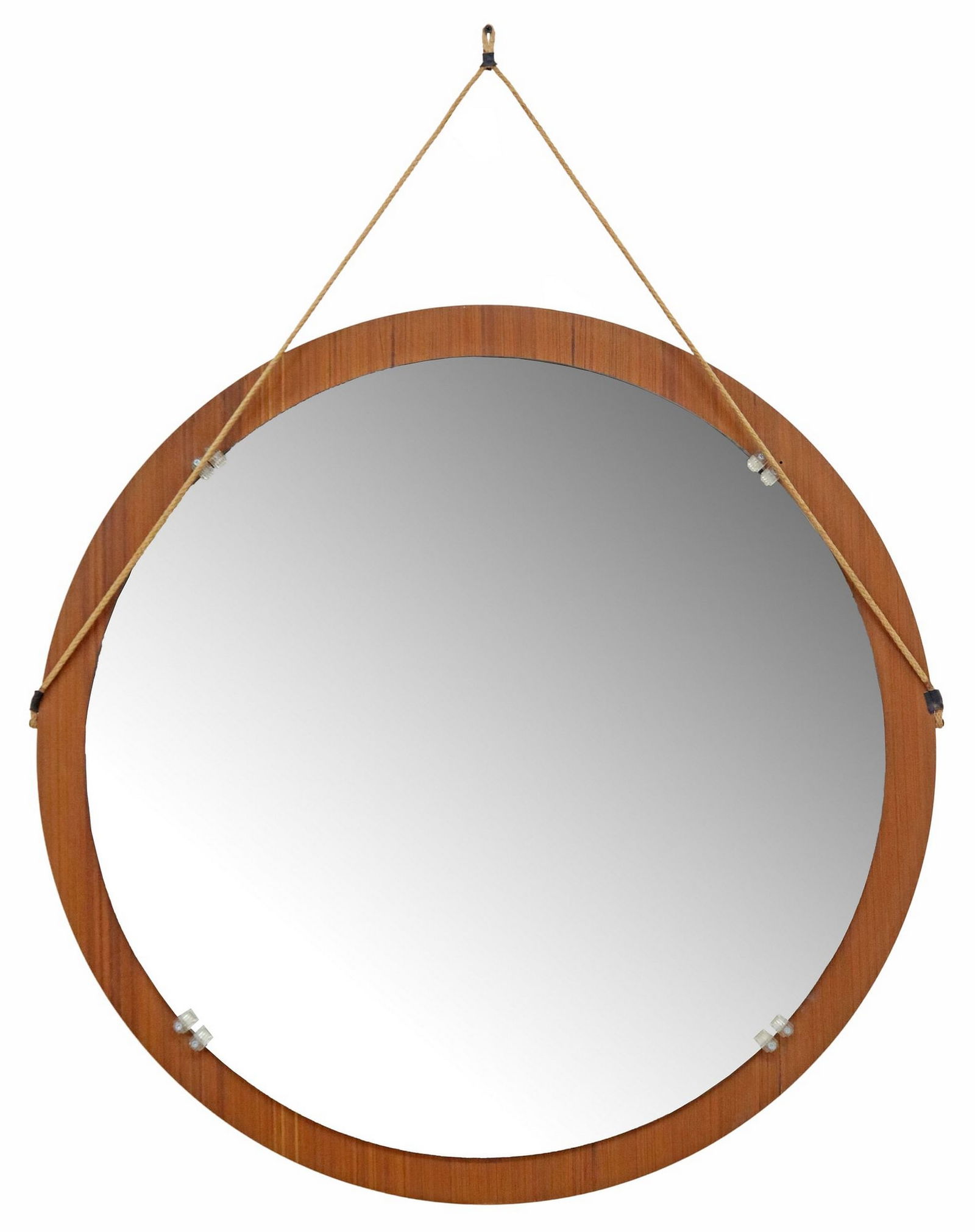 LARGE ITALIAN MID-CENTURY MODERN CIRCULAR TEAK MIRROR, 35.5"DIAM (1 of 3)